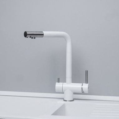 FABIANO Смеситель для кухни на две воды двухрычажный FKM 31.7 SS Alpine White (8231.401.0229)